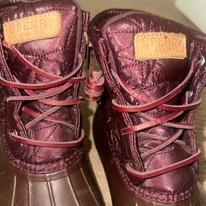 Sperry Women's Dark Brown and Burgundy Duck Boots